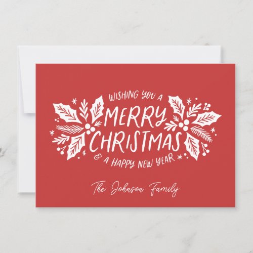Sweet Holly Greenery Christmas Red Holiday Card