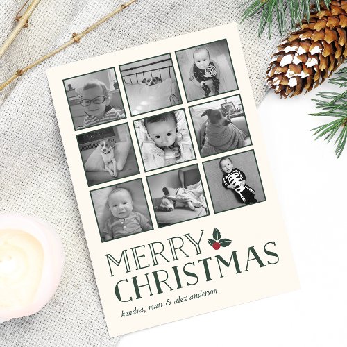 Sweet Holly  Merry Christmas Photo Collage Holiday Card