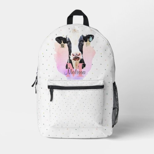 Sweet Holstein Cow Kids Pink Name Monogram Animal  Printed Backpack