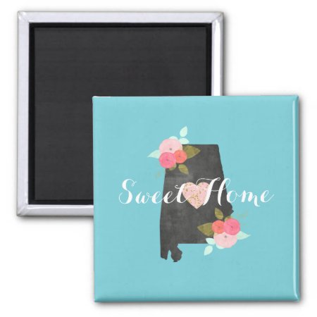 Sweet Home Alabama State Watercolor Floral & Heart Magnet