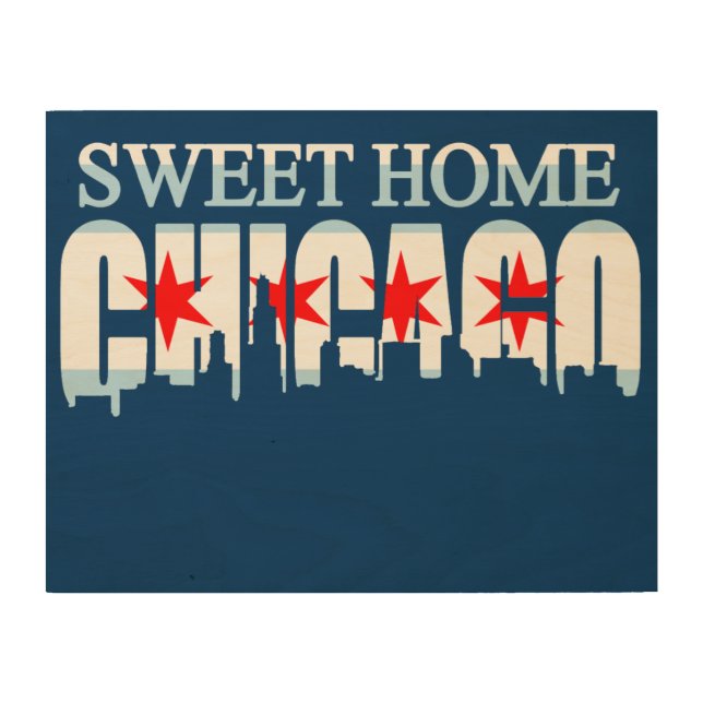 Sweet Home Chicago Flag Skyline Wood Wall Art (Front)