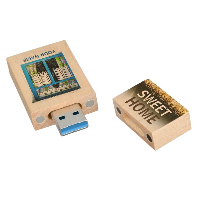 Sweet Home customizable Wood USB Flash Drive (Angled)