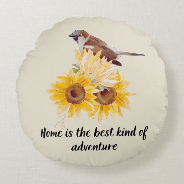 Sweet Home Quote With Sunflowers Round Pillow (Front)