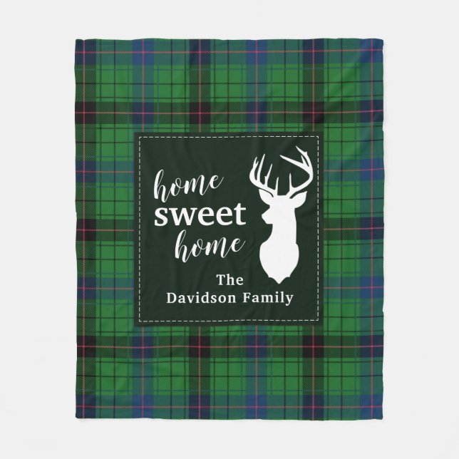 Sweet Home Tartan Clan Davidson Personalized Plaid Fleece Blanket (Front)