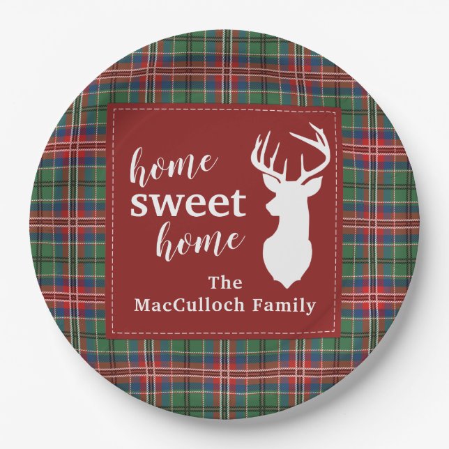 Sweet Home Tartan Family Plaid Custom Paper Plates (Front)