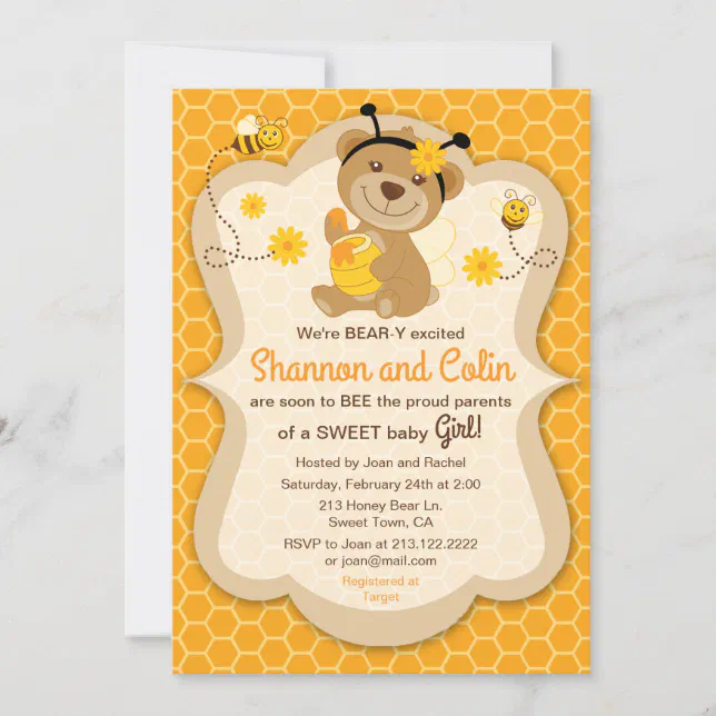 Sweet Honey Bear Baby Shower Invitation Zazzle