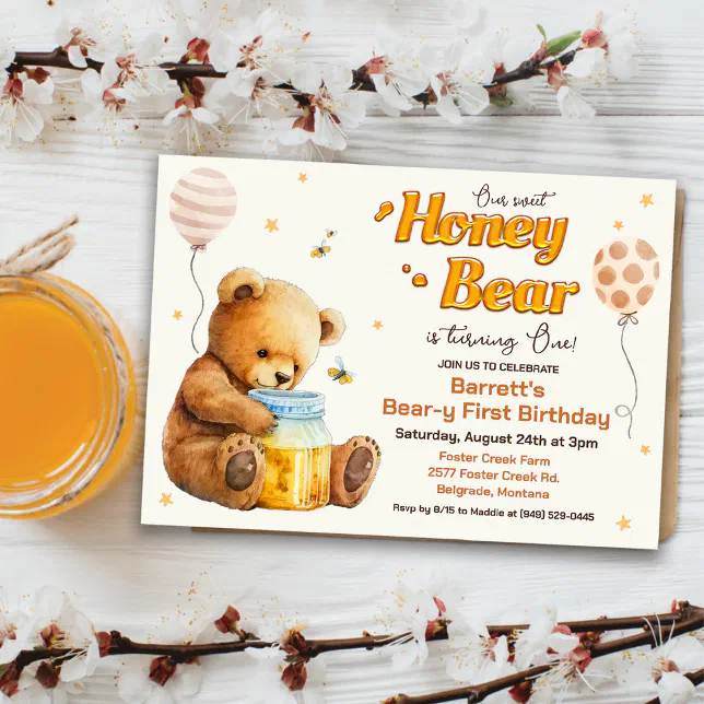 Sweet Honey Bear Birthday Invitation | Zazzle