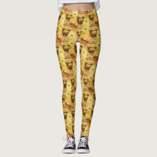 Sweet Honey Bears and Bees 3D Seamless Pattern Leggings