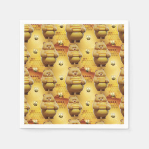 Sweet Honey Bears and Bees 3D Seamless Pattern Napkins