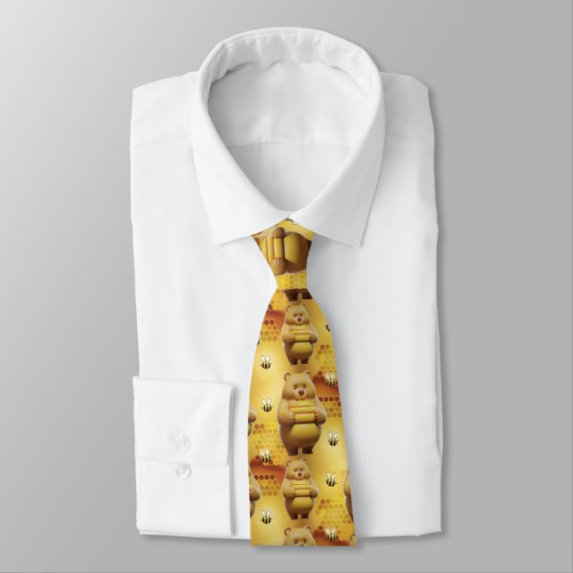 Sweet Honey Bears and Bees 3D Seamless Pattern Neck Tie (Tied)
