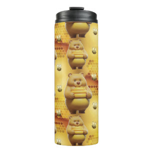 Sweet Honey Bears and Bees 3D Seamless Pattern Thermal Tumbler