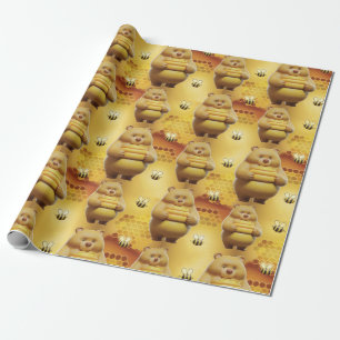 Sweet Honey Bears and Bees 3D Seamless Pattern Wrapping Paper