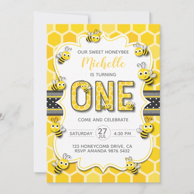 Sweet Honey Bee First Birthday Invitation (Front)