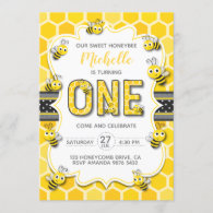 Sweet Honey Bee First Birthday Invitation