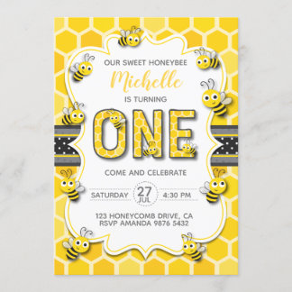 Sweet Honey Bee First Birthday Invitation
