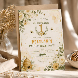Sweet Honey Bee First Birthday Party Invitation