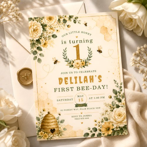 Sweet Honey Bee First Birthday Party Invitation