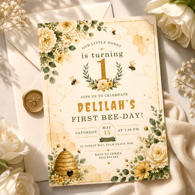 Sweet Honey Bee First Birthday Party Invitation (Creator Uploaded)
