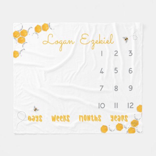 Sweet Honey Bee Gender Neutral Baby Milestone Fleece Blanket