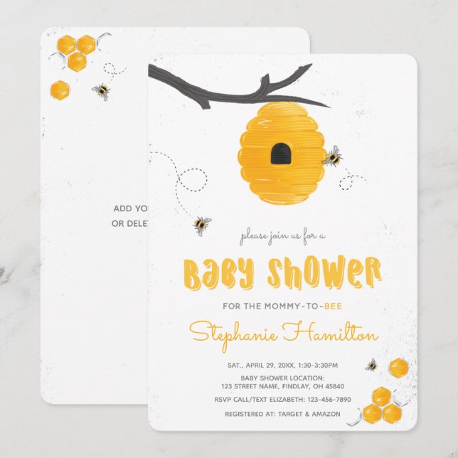 Sweet Honey Bee Gender Neutral Baby Shower Invitation (Front/Back)