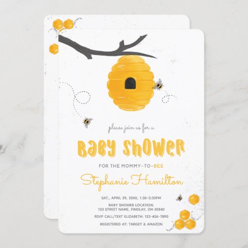 Sweet Honey Bee Gender Neutral Baby Shower Invitation