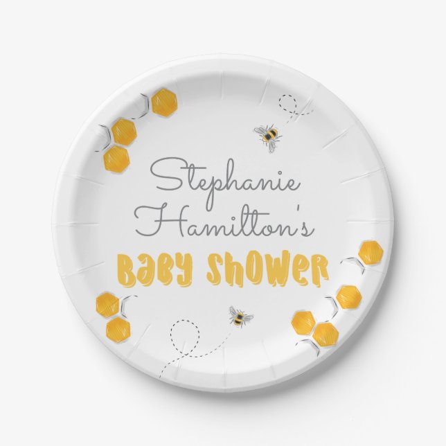 Sweet Honey Bee Gender Neutral Baby Shower Paper Plates (Front)