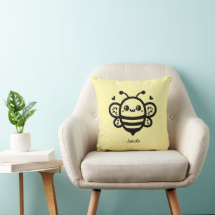 Sweet Honey Bee - Kawaii Nursery Line Art Throw Pillow