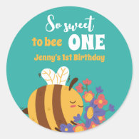 Sweet Honey Bee One Year Kids First Birthday Party Classic Round Sticker