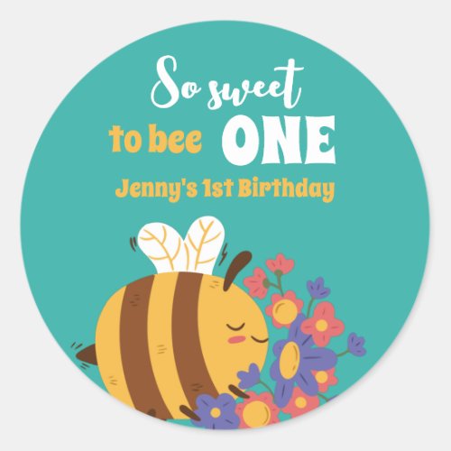 Sweet Honey Bee One Year Kids First Birthday Party Classic Round Sticker