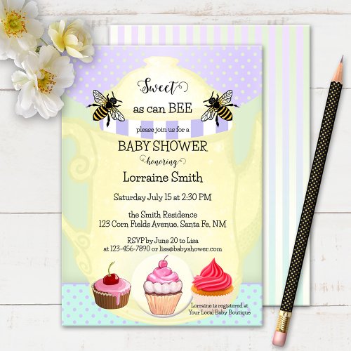 Sweet Honey Bee Tea Cupcake Baby Shower Invitation