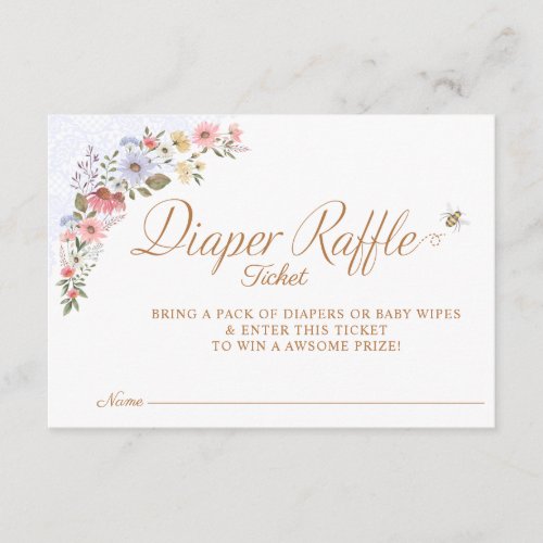 Sweet Honey Bee Wildflowers Diaper Raffle Ticket Enclosure Card