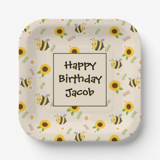 Sweet Honey Bees Birthday Paper Plate (Front)