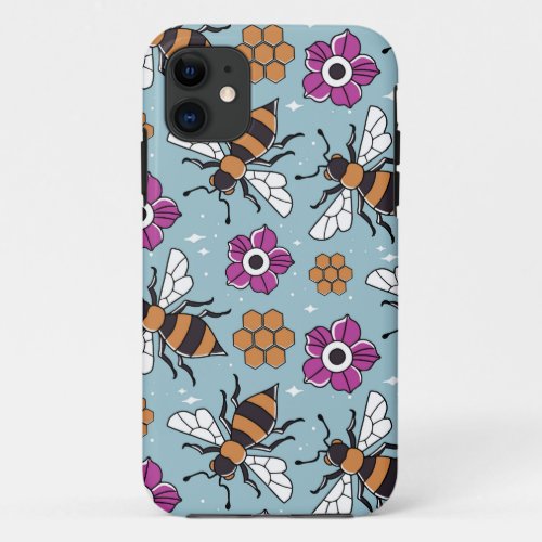 Sweet Honey Bees Pattern iPhone 11 Case