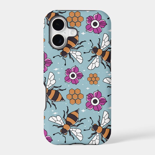 Sweet Honey Bees Pattern Iphone Case (Back)