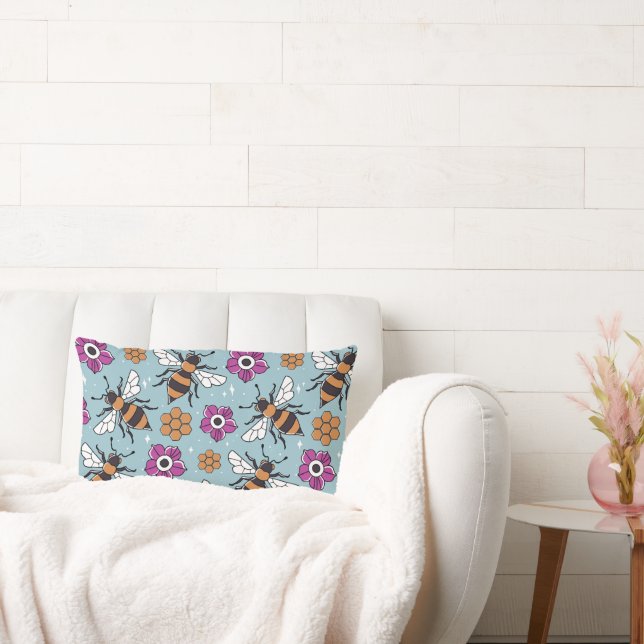 Sweet Honey Bees Pattern Lumbar Pillow (Couch)