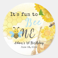 Sweet Honey Blue Yellow Green Bee 1st Birthday Classic Round Sticker