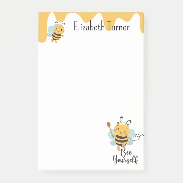 Sweet Honey & Bumble Bees Bee Yourself Personalize Post-it Notes (Front)