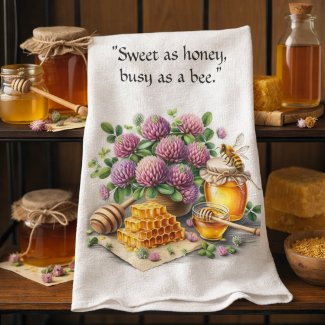 Sweet Honey Busy Bee Red Clover Kitchen Towel