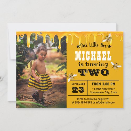 Sweet Honey Drips Cute Bee Birthday Party Invitation