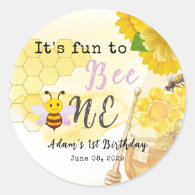 Sweet Honey Lilac Yellow Green Bee 1st Birthday Classic Round Sticker