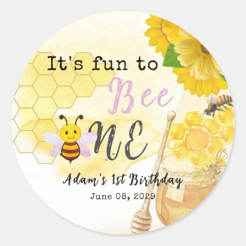Sweet Honey Lilac Yellow Green Bee 1st Birthday Classic Round Sticker