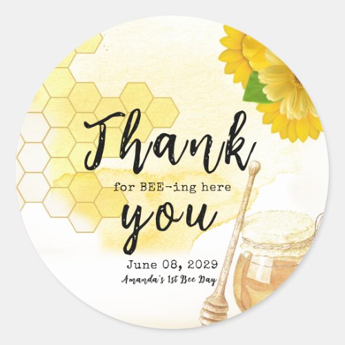 Sweet Honey with Flowers First Bee One Birthday Classic Round Sticker