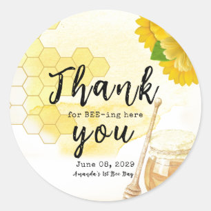 Sweet Honey with Flowers First Bee One Birthday Classic Round Sticker