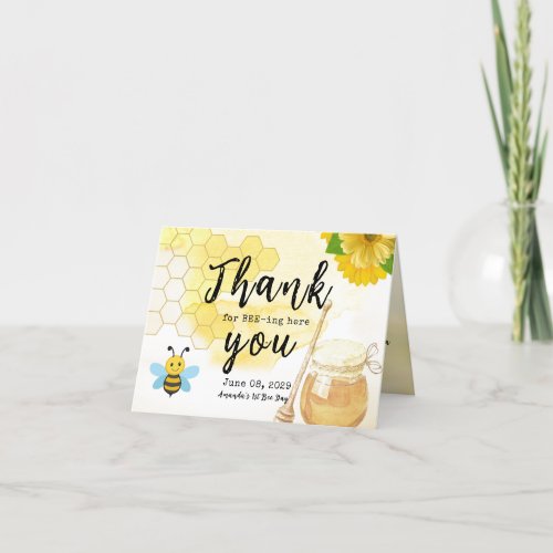 Sweet Honey with Flowers First Bee One Birthday Thank You Card