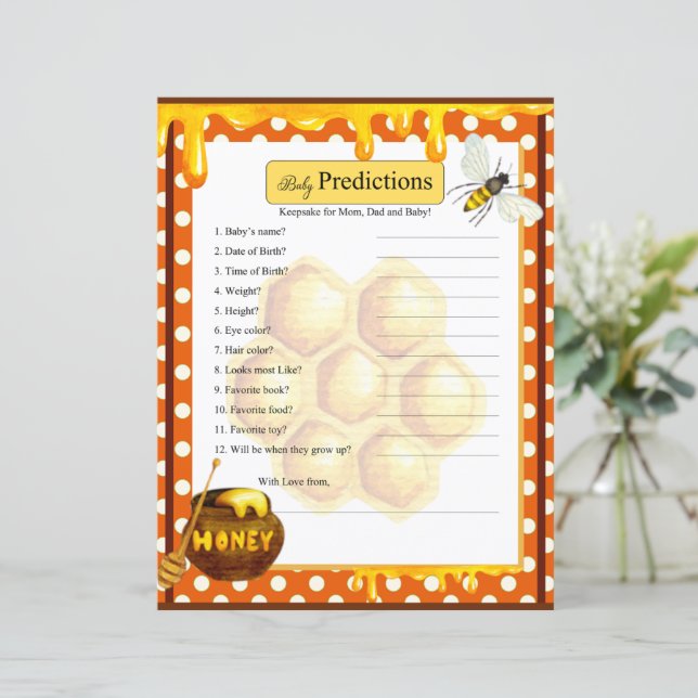 Sweet Honeybee Baby Shower Baby Predications Game (Standing Front)