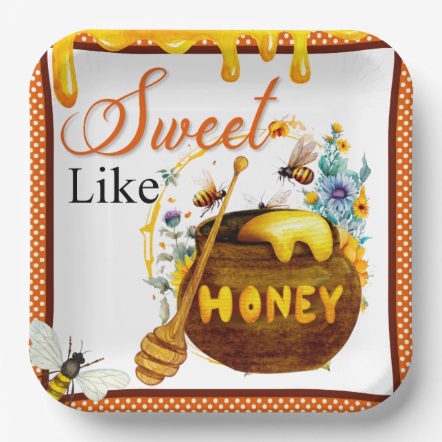Sweet Honeybee Baby Shower Paper Plates (Front)