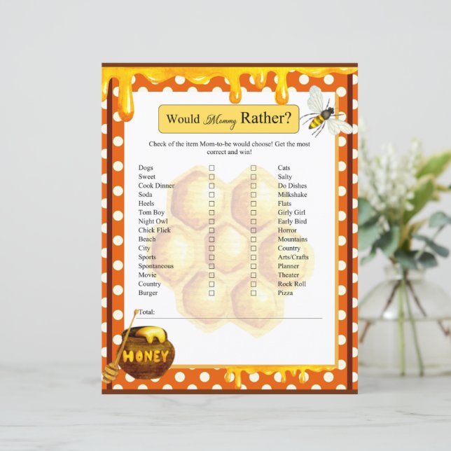 Sweet Honeybee Baby Shower Would Mommy Rather Game (Standing Front)