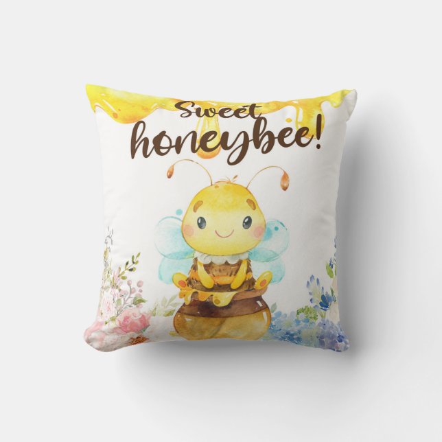 Sweet honeybee, bumblebee, bee gender reveal gift. throw pillow (Front)
