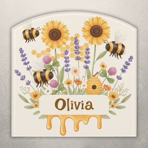 Sweet Honeybee Sunflower and Lavender Floral Door Sign
