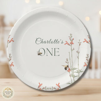 Sweet Honeybee Wildflower Girls First Birthday Paper Plates